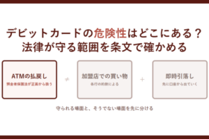デビットカードの危険性はどこにある？法律が守る範囲を条文で確かめると書かれたアイキャッチ画像