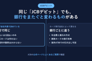 JCBが全社共通で決めている項目と、カード発行会社によって異なる項目を左右に並べたアイキャッチ
