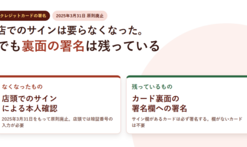 廃止された店頭でのサインと、今も必要なカード裏面の署名を左右に並べたアイキャッチ