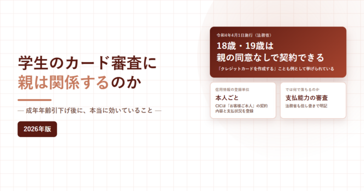 学生のカード審査に親は関係するのか、成年年齢引下げ後に本当に効いていることと書かれたアイキャッチ画像